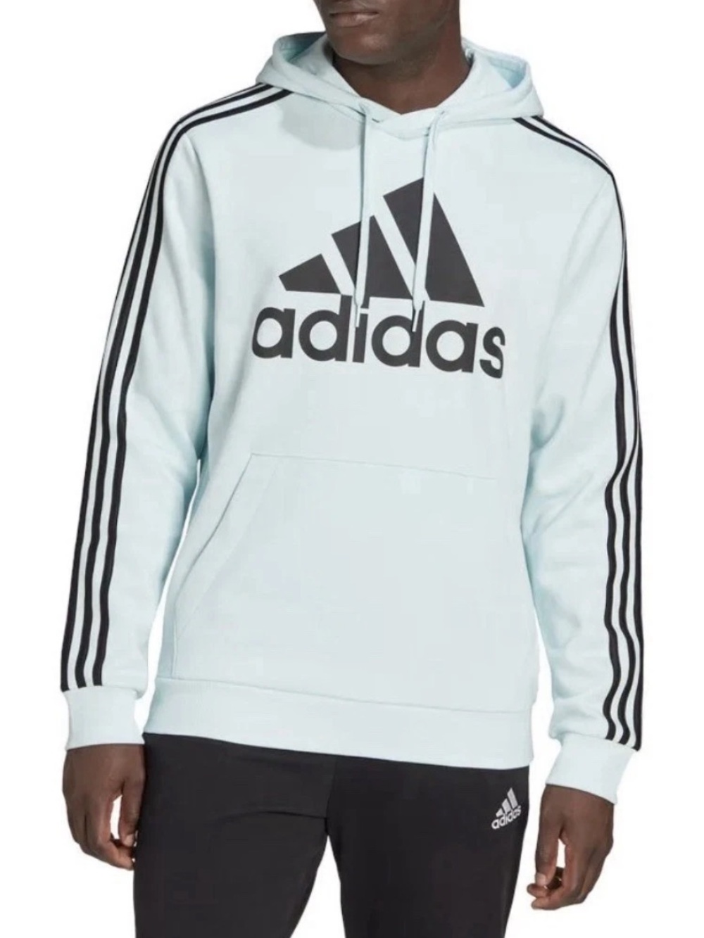Adidas Men’s Light Blue Logo Hoodie With Black Stripes Size Small